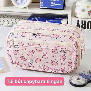 Túi Bút Capybara Hồng 6 Ngăn – Full VAT