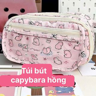Túi Bút Capybara Hồng 6 Ngăn – Full VAT