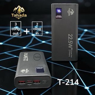Pin sạc dự phòng Tahada T-214 có dung lượng 20000mAh và công suất sạc nhanh 22.5W.