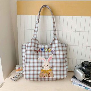🐰 TÚI TOTE A6089 THỎ – HỌA TIẾT THỎ DỄ THƯƠNG, PHỐI CARO SIÊU XINH