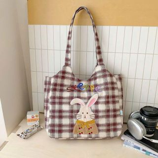 🐰 TÚI TOTE A6089 THỎ – HỌA TIẾT THỎ DỄ THƯƠNG, PHỐI CARO SIÊU XINH