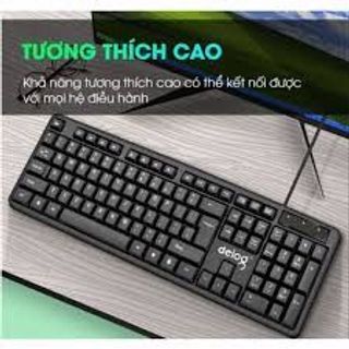 Bàn phím có dây DEIOG DY-813, một thiết bị ngoại vi văn phòng màu đen tiêu chuẩn.