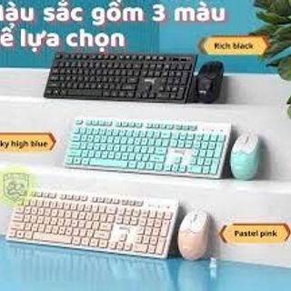 combo bàn phím và chuột không dây từ thương hiệu Deiog, model V68, với thiết kế phối màu trắng và hồng.