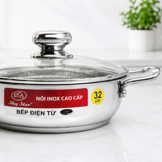 NỒI LẨU INOX 32cm NẮP KÍNH 3 ĐÁY SKY STAR (T10)