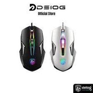 Chuột gaming có dây Deiog G10 màu trắng với đèn LED RGB nổi bật.