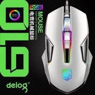 Chuột gaming có dây Deiog G10 màu trắng với đèn LED RGB nổi bật.