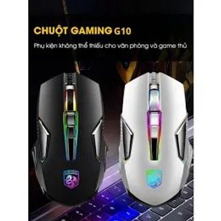 Chuột gaming có dây Deiog G10 màu trắng với đèn LED RGB nổi bật.