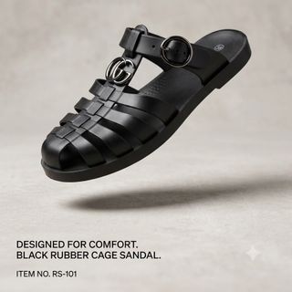 SANDAL RỌ CAO SU THỜI TRANG CAO CẤP (BLACK RUBBER CAGE SANDAL)