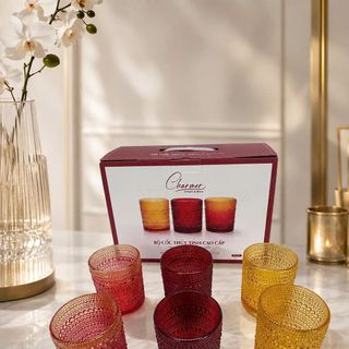 Bộ 6 Cốc Thủy Tinh Cao Cấp CHARMER Họa Tiết Giọt Sương Sang Trọng - Ly Thủy Tinh Decor Phòng Khách, Tiếp Khách, Làm Quà