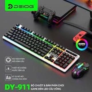 Combo bàn phím và chuột gaming có dây Deiog DY-911 chính hãng.Bàn phím có thiết kế full 104 phím với hệ thống đèn LED RGB màu cầu vồng