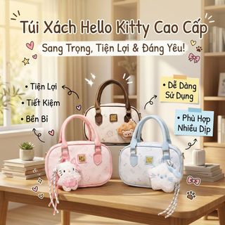 TÚI XÁCH NỮ DA PU HỌA TIẾT HOẠT HÌNH TẶNG MÈO BÔNG W772 - WINNIE HOUSE