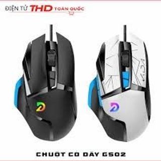 Chuột chơi game có dây Deiog G502 màu đen với đèn LED RGB.Chuột hỗ trợ tùy chỉnh Macro thông qua ứng dụng riêng và có DPI cao.