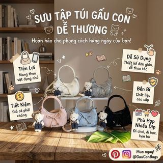 TÚI XÁCH KẸP NÁCH, ĐEO CHÉO DA NHUNG ĐÍNH NƠ W761 - WINNIE HOUSE