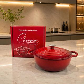 NỒI GANG TRÁNG MEN CHARMER MÀU ĐỎ 26CM CAO CẤP – DUNG TÍCH 4.3L | GIỮ NHIỆT TỐT | DÙNG ĐƯỢC BẾP TỪ, BẾP ĐIỆN