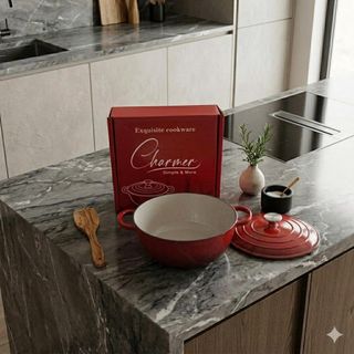 NỒI GANG TRÁNG MEN CHARMER MÀU ĐỎ 26CM CAO CẤP – DUNG TÍCH 4.3L | GIỮ NHIỆT TỐT | DÙNG ĐƯỢC BẾP TỪ, BẾP ĐIỆN
