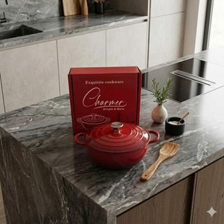 NỒI GANG TRÁNG MEN CHARMER MÀU ĐỎ 26CM CAO CẤP – DUNG TÍCH 4.3L | GIỮ NHIỆT TỐT | DÙNG ĐƯỢC BẾP TỪ, BẾP ĐIỆN