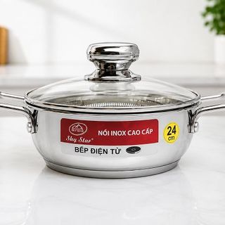 NỒI LẨU INOX 24cm NẮP KÍNH 3 ĐÁY SKY STAR (T10)