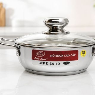 NỒI LẨU INOX 18cm NẮP KÍNH 3 ĐÁY SKY STAR (T10)