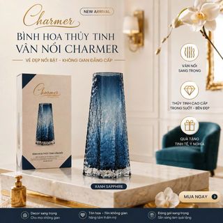 Bình Hoa Thủy Tinh Vân Nổi Charmer Màu Xanh Sapphire – Bình Hoa Thủy Tinh Soda-lime Cao Cấp, Sang Trọng