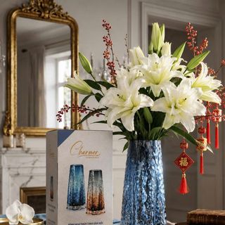 Bình Hoa Thủy Tinh Vân Nổi Charmer Màu Xanh Sapphire – Bình Hoa Thủy Tinh Soda-lime Cao Cấp, Sang Trọng
