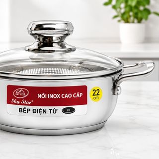 NỒI LẨU INOX 22cm NẮP KÍNH 3 ĐÁY SKY STAR (T10)