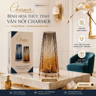 Bình Hoa Thủy Tinh Vân Nổi Charmer Màu Khói Hổ Phách - Bình Cắm Hoa Thủy Tinh Soda-lime Cao Cấp, Sang Trọng