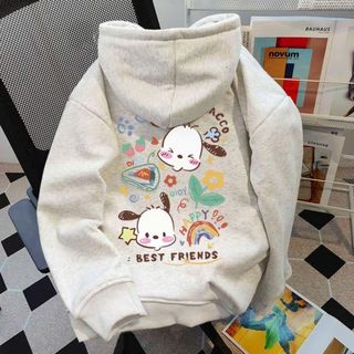 Áo khoác bé gái Hoodie Zip nỉ bông phong cách Hàn Quốc đơn giản thanh thoát in hình ngộ nghĩnh