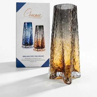Bình Hoa Thủy Tinh Vân Nổi Charmer Màu Khói Hổ Phách - Bình Cắm Hoa Thủy Tinh Soda-lime Cao Cấp, Sang Trọng