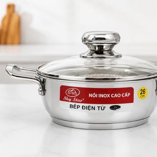 NỒI LẨU INOX 26cm NẮP KÍNH 3 ĐÁY SKY STAR (T10)