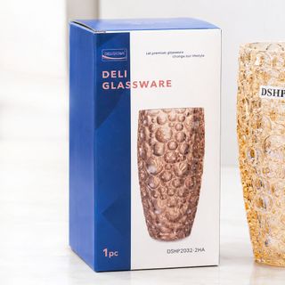 BÌNH CẮM HOA THUỶ TINH VÀNG CHẤM BI 30cm DELI DSHP2032-2 (T6)
