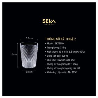 Bộ 4 cốc thủy tinh vân kim cương SEKA 300ml Mix 4 màu