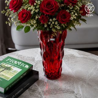 Bình hoa thủy tinh dáng sóng SEKA Màu đỏ