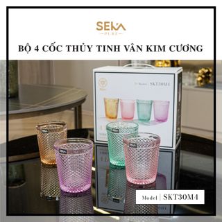 Bộ 4 cốc thủy tinh vân kim cương SEKA 300ml Mix 4 màu
