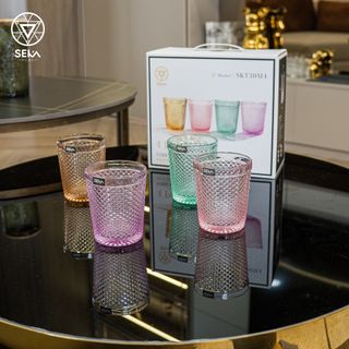 Bộ 4 cốc thủy tinh vân kim cương SEKA 300ml Mix 4 màu