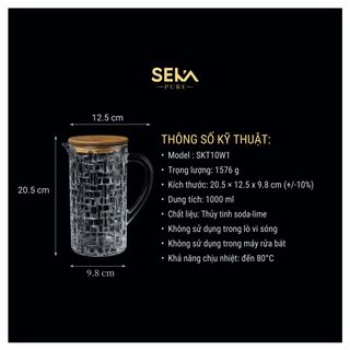 Bình thủy tinh vân caro SEKA 1000ml Màu trắng