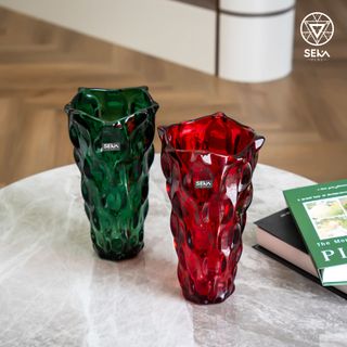 Bình hoa thủy tinh dáng sóng SEKA Màu xanh