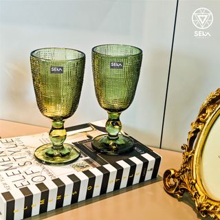 Bộ 6 ly thủy tinh vân lưới SEKA 240ml Màu xanh matcha