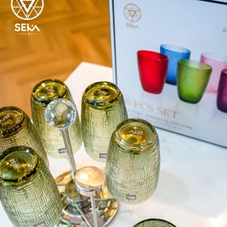 Bộ 6 cốc thủy tinh vân lưới SEKA 420ml Màu xanh matcha
