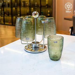 Bộ 6 cốc thủy tinh vân lưới SEKA 420ml Màu xanh matcha
