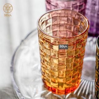 Bộ 6 cốc thủy tinh vân caro 350ml SKT35S6 Mix 6 màu
