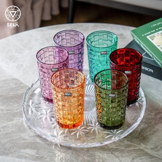 Bộ 6 cốc thủy tinh vân caro 350ml SKT35S6 Mix 6 màu