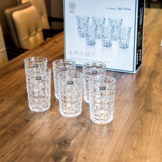 Bộ 6 cốc thủy tinh vân caro 350ml SKT35S6 Màu trắng
