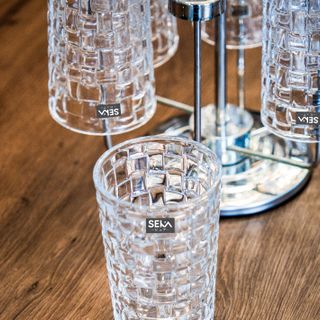 Bộ 6 cốc thủy tinh vân caro 350ml SKT35S6 Màu trắng
