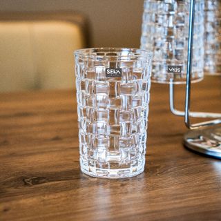 Bộ 6 cốc thủy tinh vân caro 350ml SKT35S6 Màu trắng