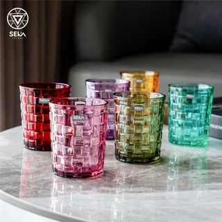 Bộ 6 cốc thủy tinh vân caro 280ml SKT28M6 Mix 6 màu
