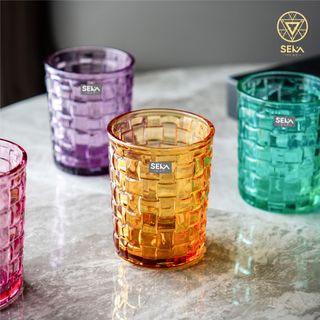 Bộ 6 cốc thủy tinh vân caro 280ml SKT28M6 Mix 6 màu