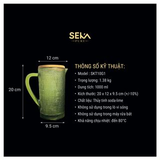 Bình thủy tinh vân lưới dập nổi SEKA 1000ml Màu xanh