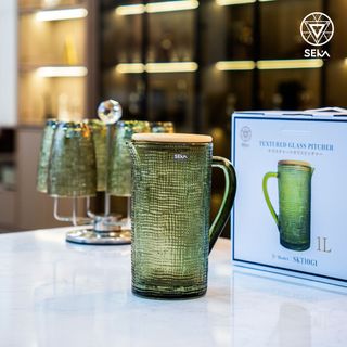 Bình thủy tinh vân lưới dập nổi SEKA 1000ml Màu xanh