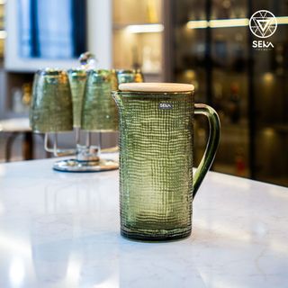 Bình thủy tinh vân lưới dập nổi SEKA 1000ml Màu xanh