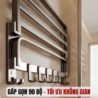 Giá Treo Khăn Nhà Tắm Dán Tường 60cm | Nhôm Hàng Không Chống Gỉ - Kèm Thanh Khăn, Móc Treo Đồ - Gấp Gọn 90 Độ